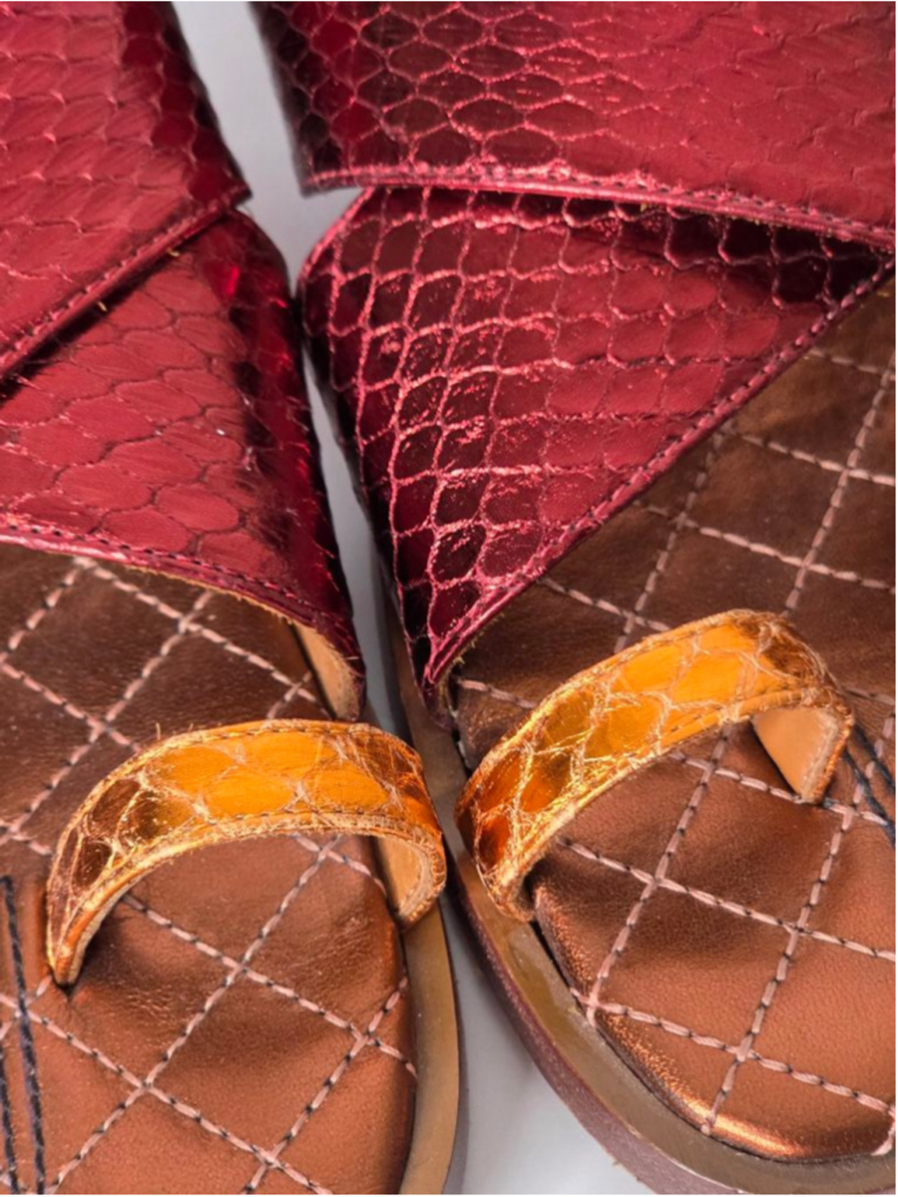 Etro Ayers Metallic Snake Sandals Size 38 US 8 Toe Cross Over Strap Ankle Wrap - Picture 12 of 14